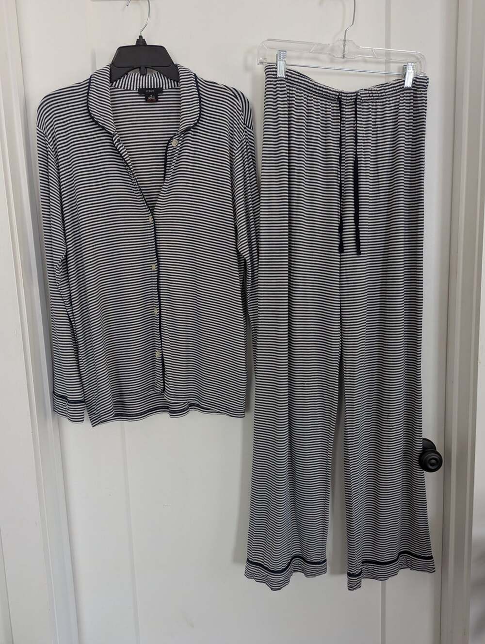 J.Crew Womens S Navy Blue Striped 2 pc Sleepwear Pajama Set Lounging Cozy Prep